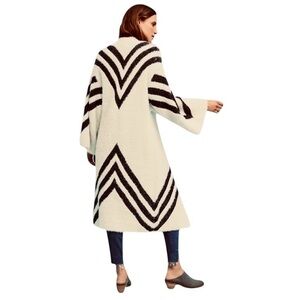 Anthropologie Sleeping On Snow Cream Black Chevron Eyelash Mid Cardigan Sweater